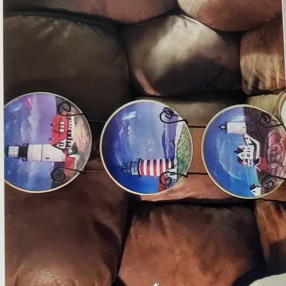 unknown Wall Decor Metal Plate Wall Hanger With 3 Ceramic Lighthouse Plates Poshmark